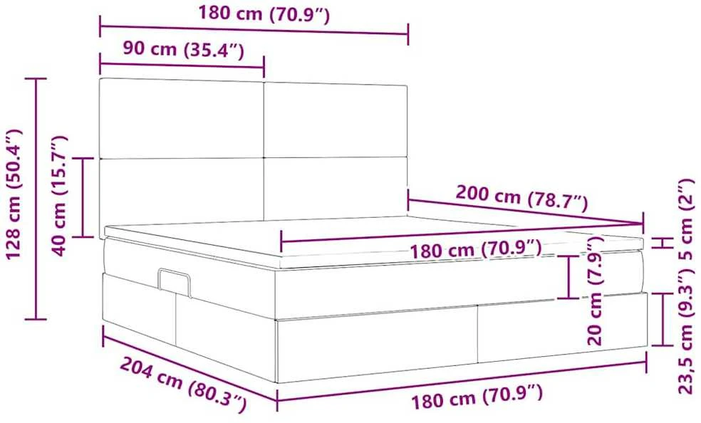 LED saugojimo lova su čiužiniu Juoda 180 x 200 cm Aksomas