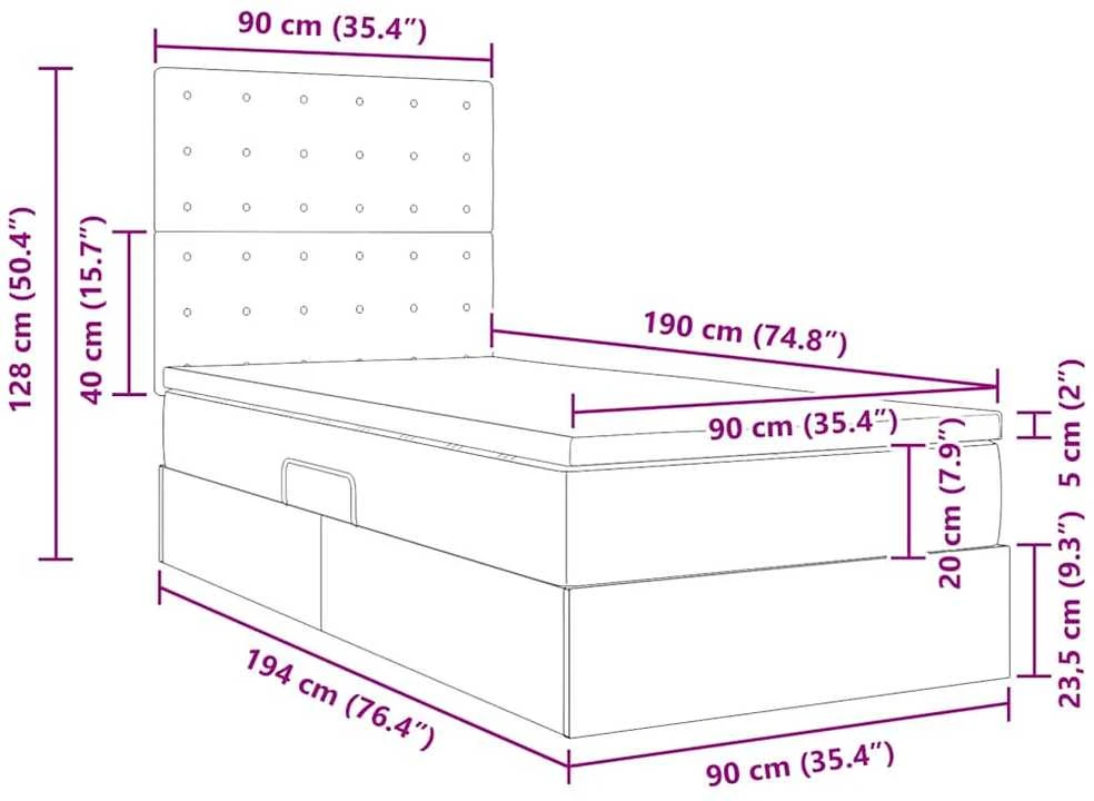 LED saugojimo lova su čiužiniu Juoda 90 x 190 cm Aksomas
