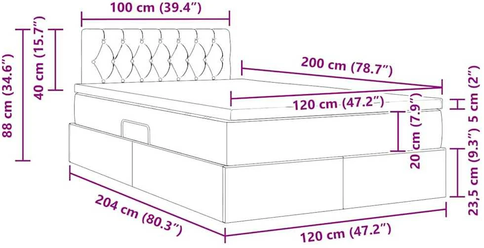 LED saugojimo lova su čiužiniu Kremas 120 x 200 cm Audinys