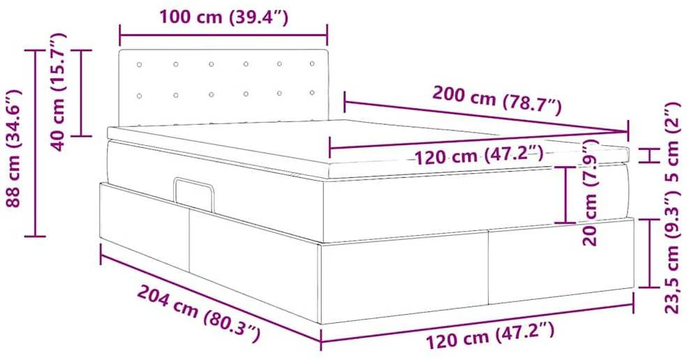 LED saugojimo lova su čiužiniu Kremas 120 x 200 cm Audinys