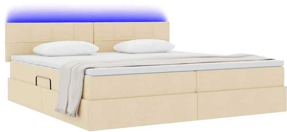 LED saugojimo lova su čiužiniu Kremas 200 x 200 cm Audinys