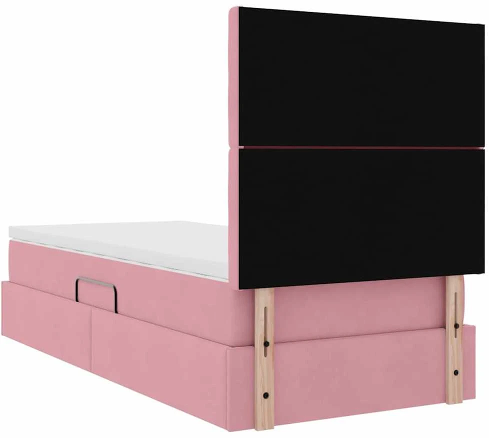 LED saugojimo lova su čiužiniu Rožinė 90 x 190 cm Aksomas