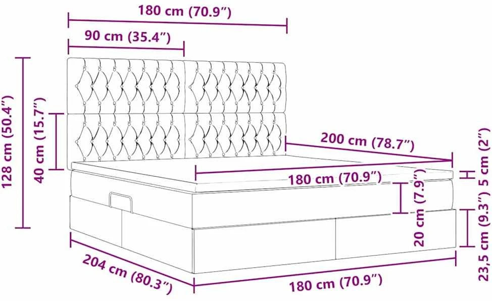 LED saugojimo lova su čiužiniu Rožinė 180 x 200 cm Aksomas
