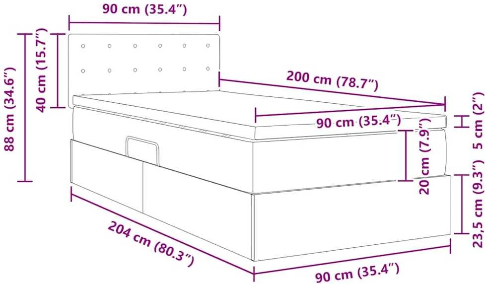 LED saugojimo lova su čiužiniu Rožinė 90 x 200 cm Aksomas