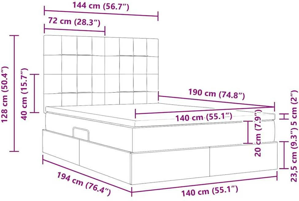 LED saugojimo lova su čiužiniu Juoda 140 x 190 cm Audinys