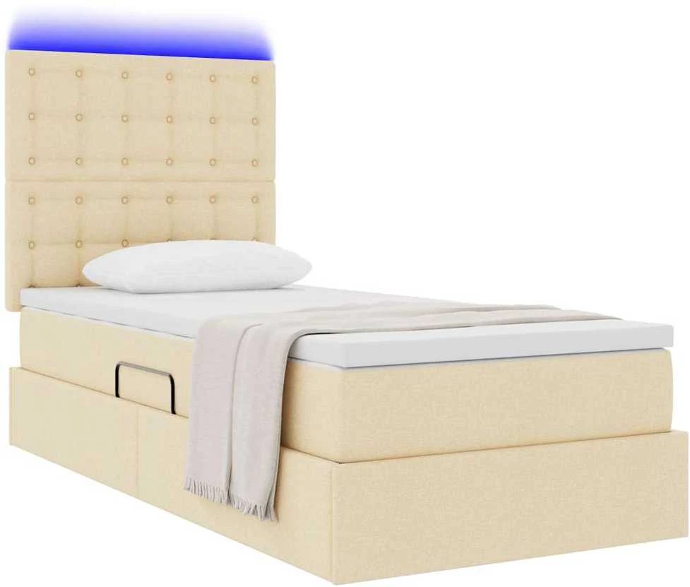 LED saugojimo lova su čiužiniu Kremas 90 x 190 cm Audinys