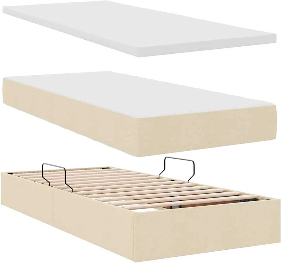 LED saugojimo lova su čiužiniu Kremas 90 x 190 cm Audinys