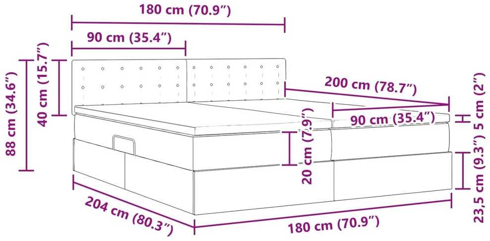 Lova su daiktų laikymo vieta ir LED Pilka 180 x 200 cm