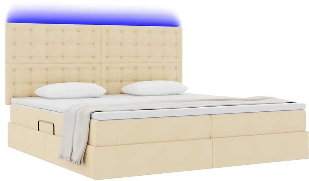 LED saugojimo lova su čiužiniu Kremas 200 x 200 cm Audinys