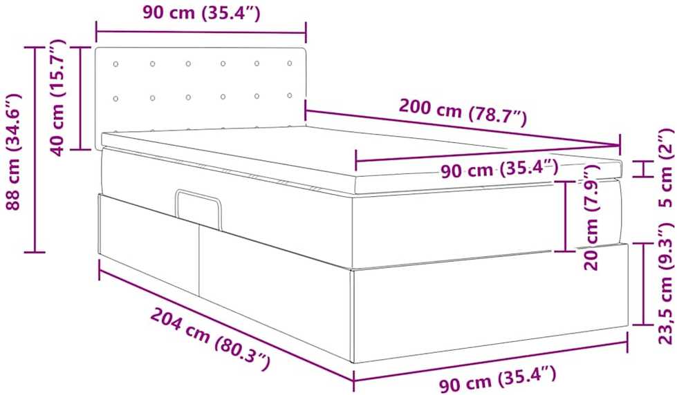 Lova su daiktų laikymo vieta ir LED su LED Kapučino 90 x 200 cm