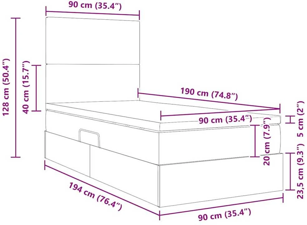 LED saugojimo lova su čiužiniu Taupe 90 x 190 cm Audinys