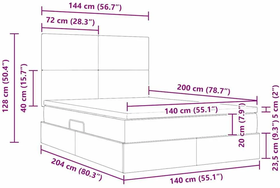 LED saugojimo lova su čiužiniu Kremas 140 x 200 cm Audinys