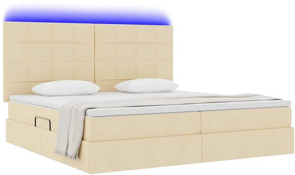 LED saugojimo lova su čiužiniu Kremas 200 x 200 cm Audinys