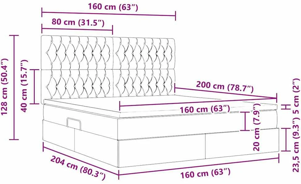 LED saugojimo lova su čiužiniu Kremas 160 x 200 cm Audinys