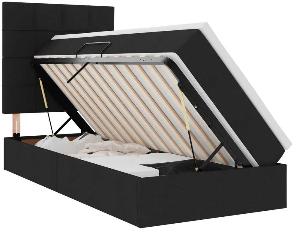 LED saugojimo lova su čiužiniu Juoda 90 x 190 cm Audinys