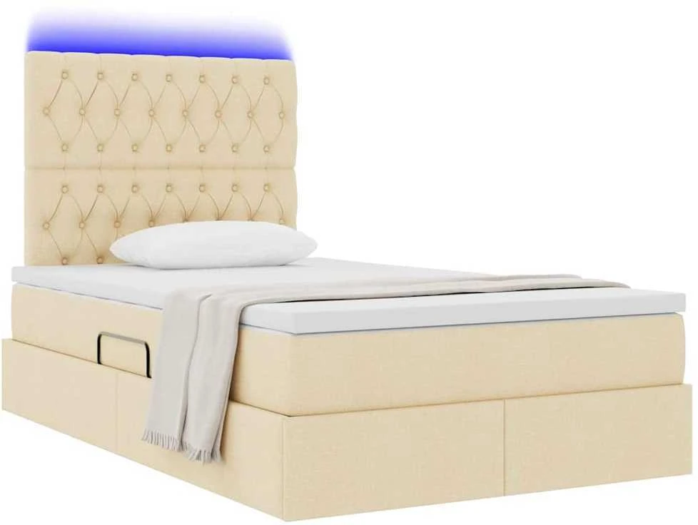 LED saugojimo lova su čiužiniu Kreminė 120 x 190 cm Audinys