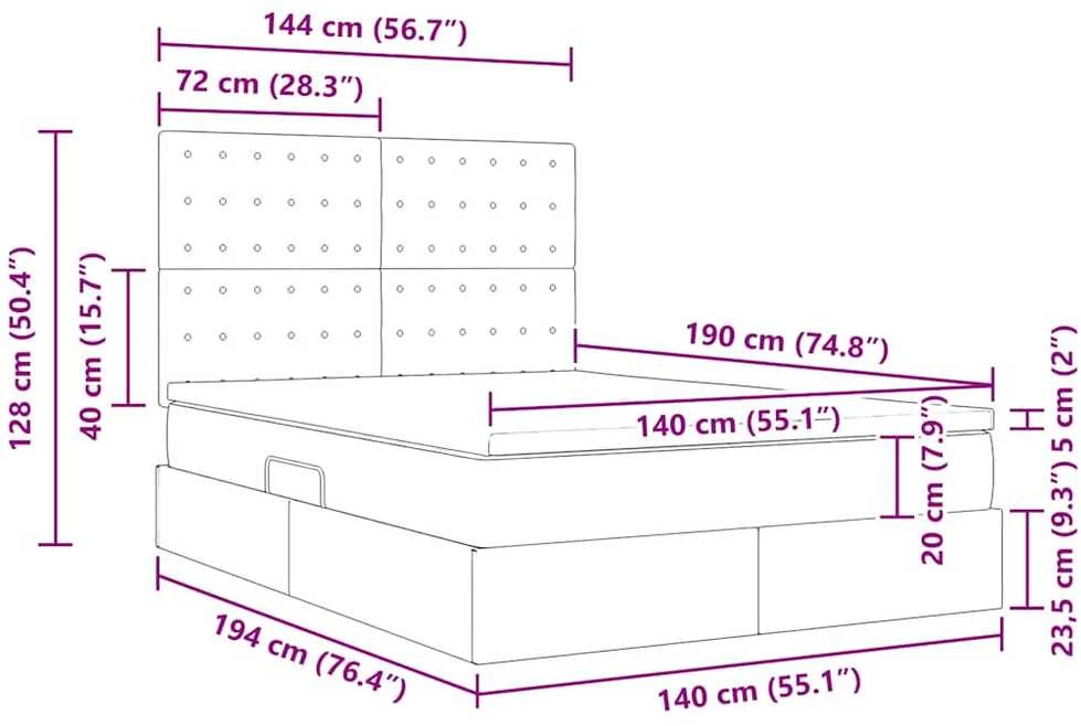 Lova su daiktų laikymo vieta ir LED Švari balta 140 x 190 cm