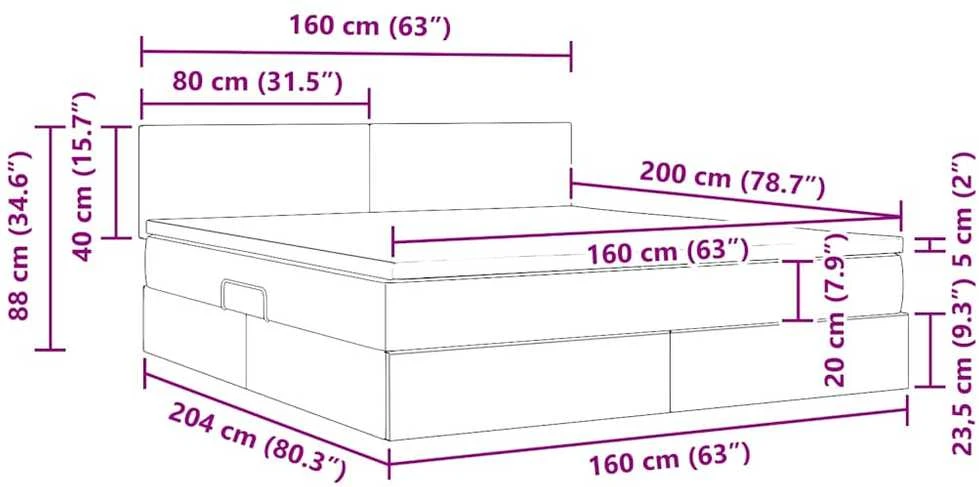 LED saugojimo lova su čiužiniu Šviesiai pilka 160 x 200 cm