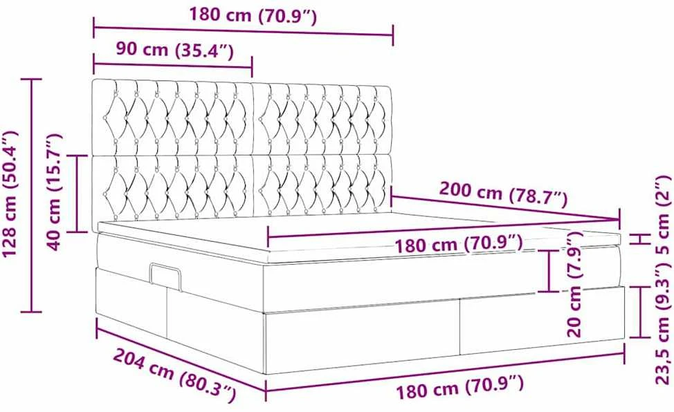 LED saugojimo lova su čiužiniu Šviesiai pilka 180 x 200 cm