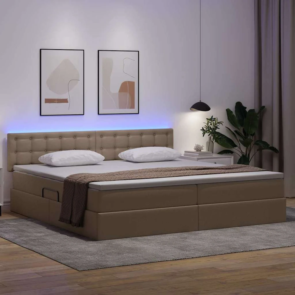 Lova su daiktų laikymo vieta ir LED Šviesiai pilka 200 x 200 cm