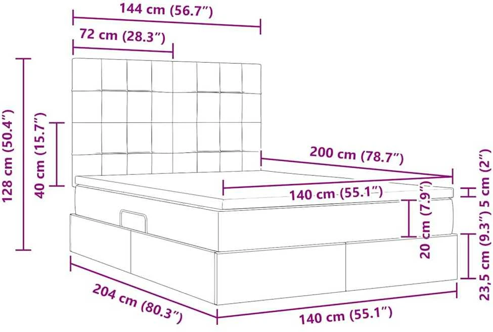 LED saugojimo lova su čiužiniu Šviesiai pilka 140 x 200 cm