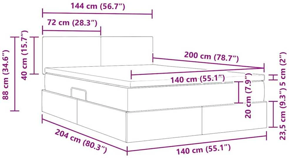 LED saugojimo lova su čiužiniu Šviesiai pilka 140 x 200 cm