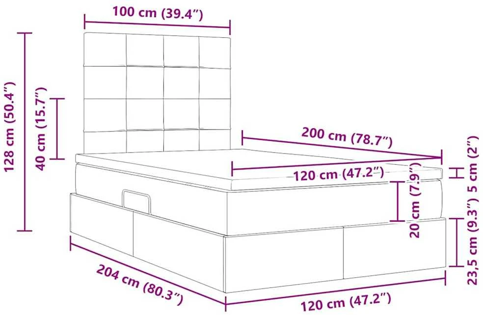 LED saugojimo lova su čiužiniu Šviesiai pilka 120 x 200 cm