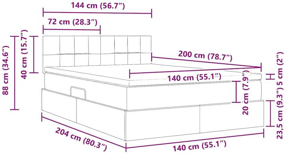 LED saugojimo lova su čiužiniu Šviesiai pilka 140 x 200 cm