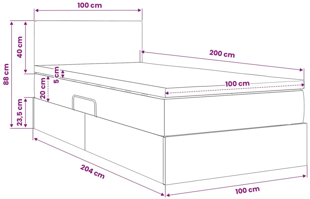 LED saugojimo lova su čiužiniu Šviesiai pilka 100 x 200 cm
