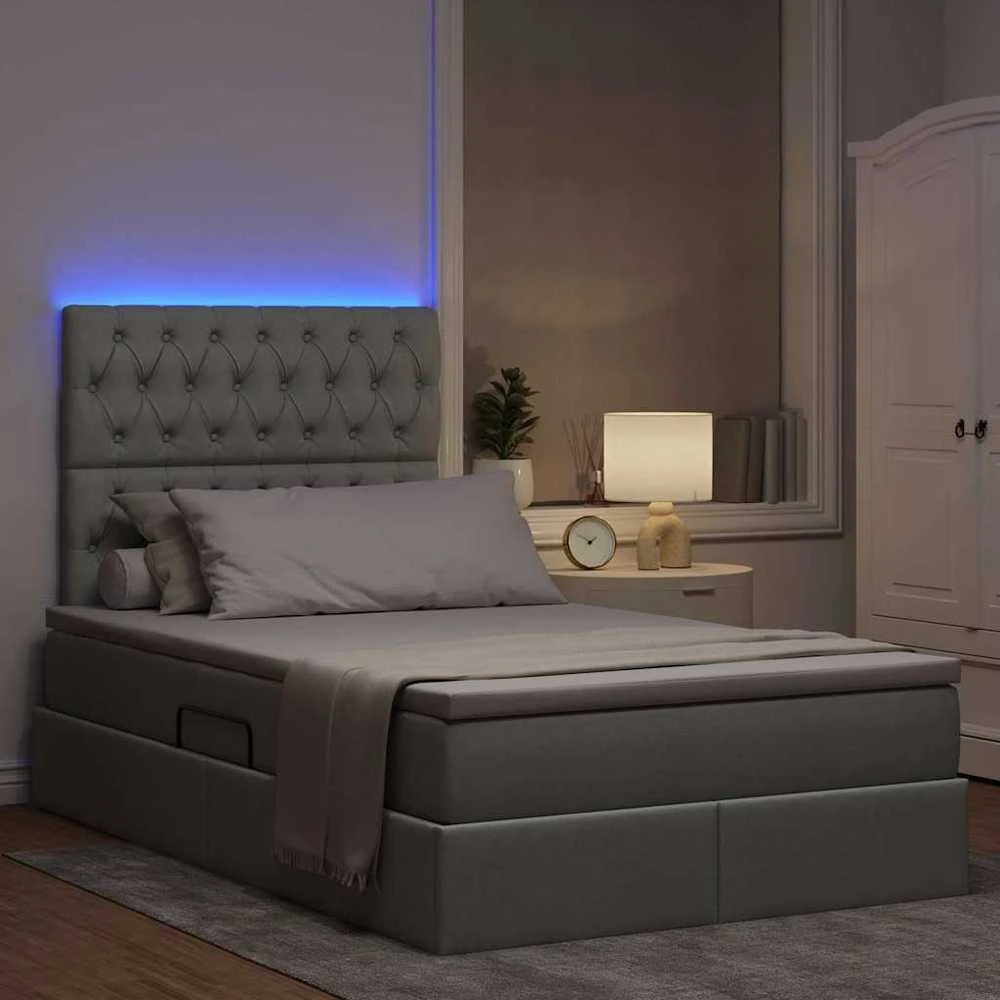 LED saugojimo lova su čiužiniu Šviesiai pilka 120 x 190 cm