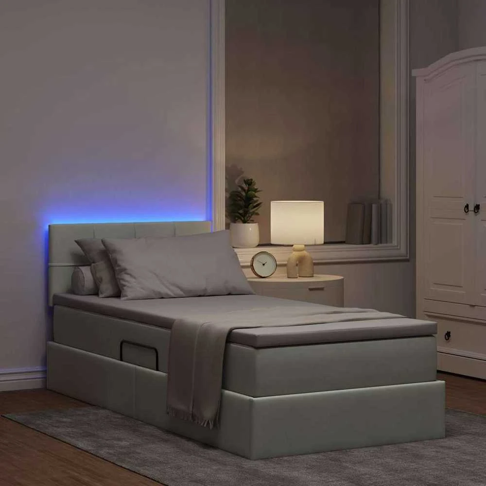 LED saugojimo lova su čiužiniu Šviesiai pilka 90 x 200 cm