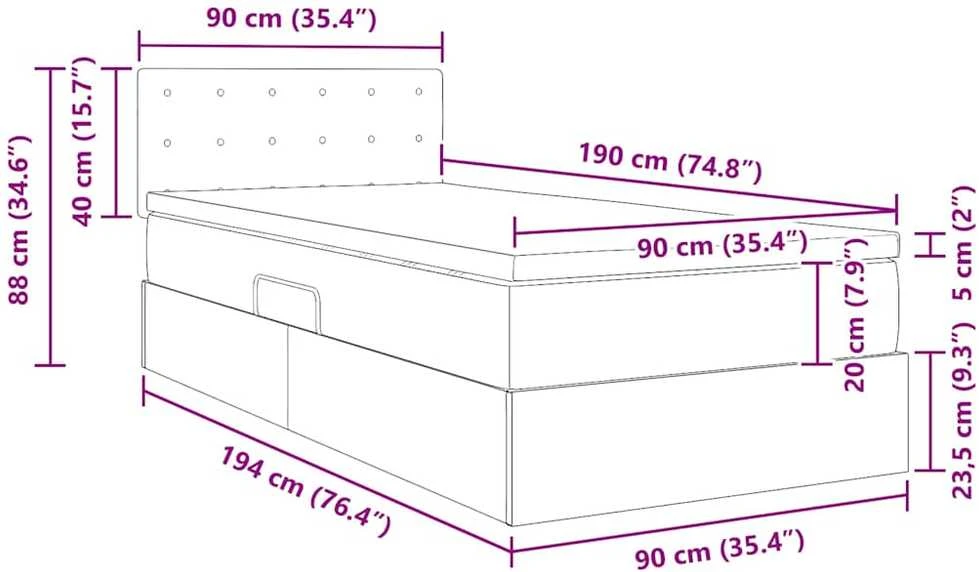 LED saugojimo lova su čiužiniu Tamsiai mėlyna 90 x 190 cm