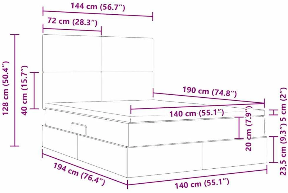 LED saugojimo lova su čiužiniu Tamsiai pilka 140 x 190 cm