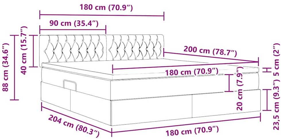LED saugojimo lova su čiužiniu Tamsiai mėlyna 180 x 200 cm