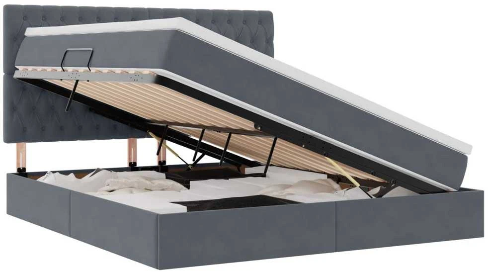 LED saugojimo lova su čiužiniu Tamsiai pilka 160 x 200 cm