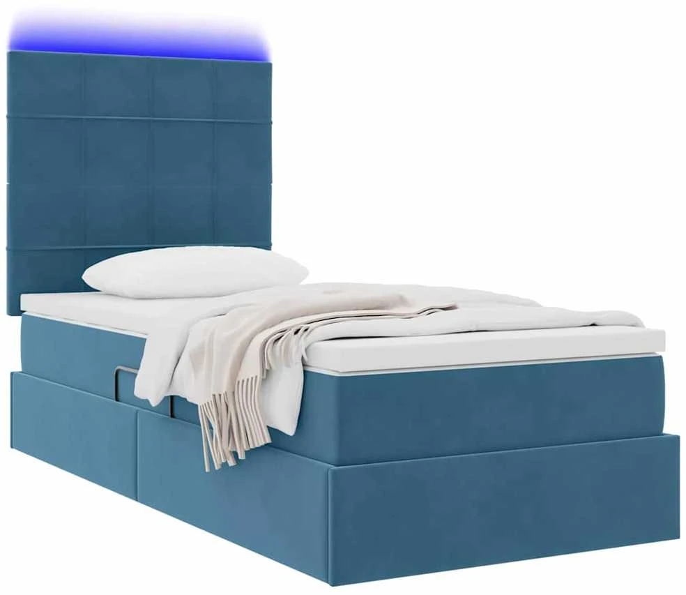 LED saugojimo lova su čiužiniu Tamsiai mėlyna 90 x 190 cm