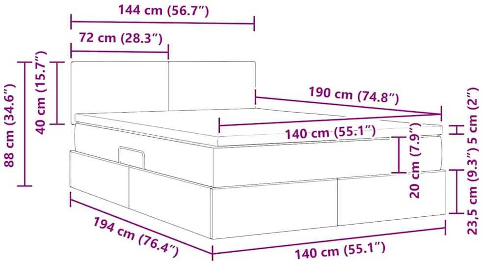 LED saugojimo lova su čiužiniu Tamsiai pilka 140 x 190 cm
