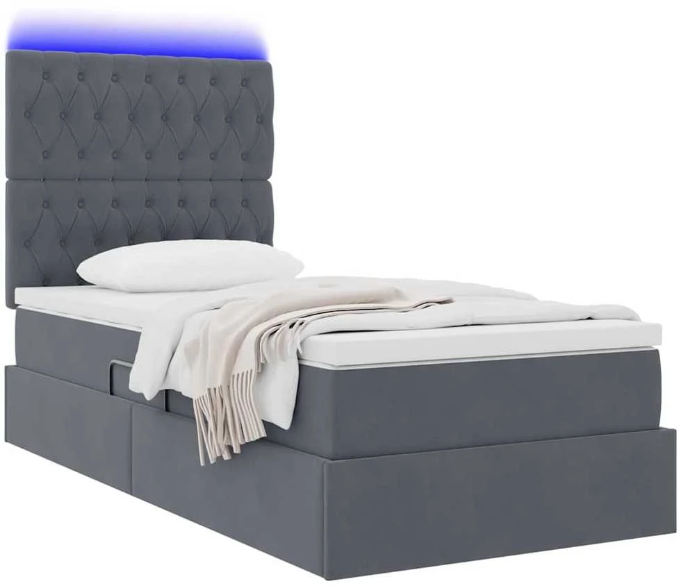 LED saugojimo lova su čiužiniu Tamsiai pilka 90 x 190 cm
