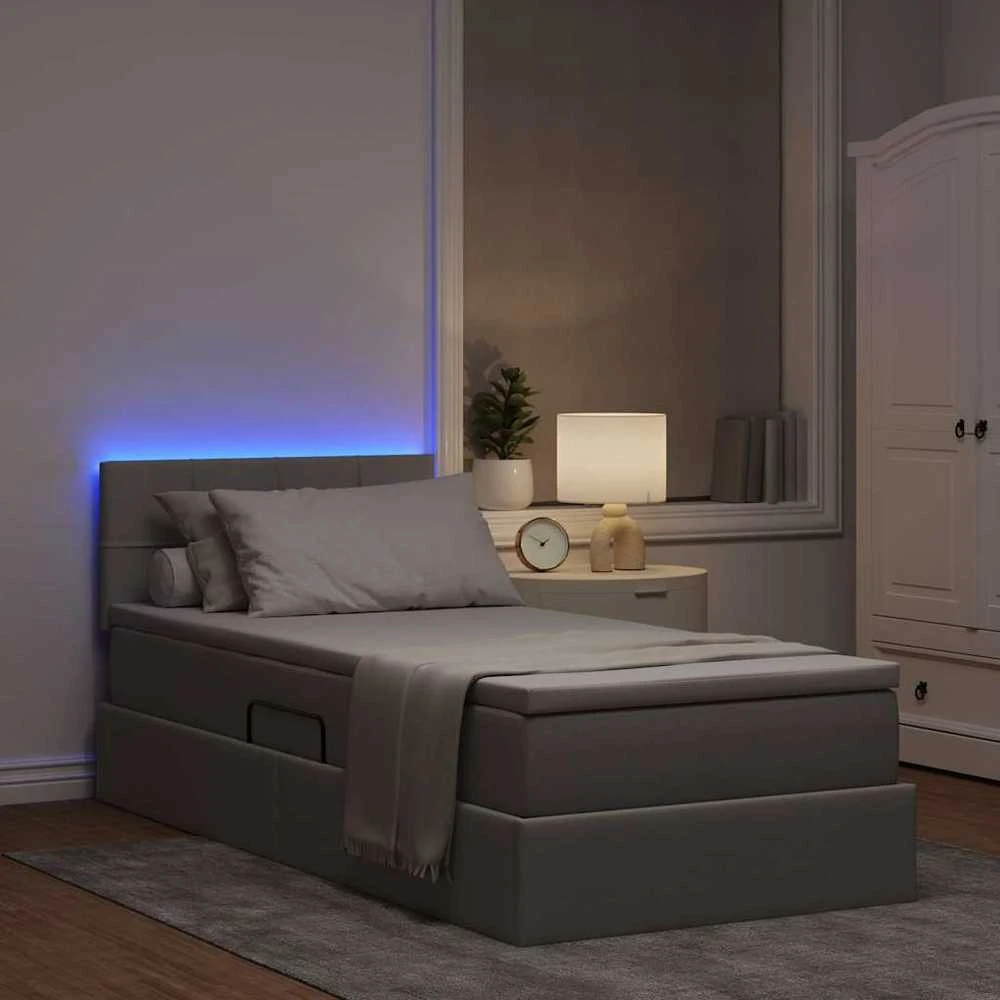 LED saugojimo lova su čiužiniu Taupe 90 x 190 cm Audinys