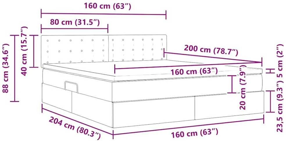 LED saugojimo lova su čiužiniu Taupe 160 x 200 cm Audinys