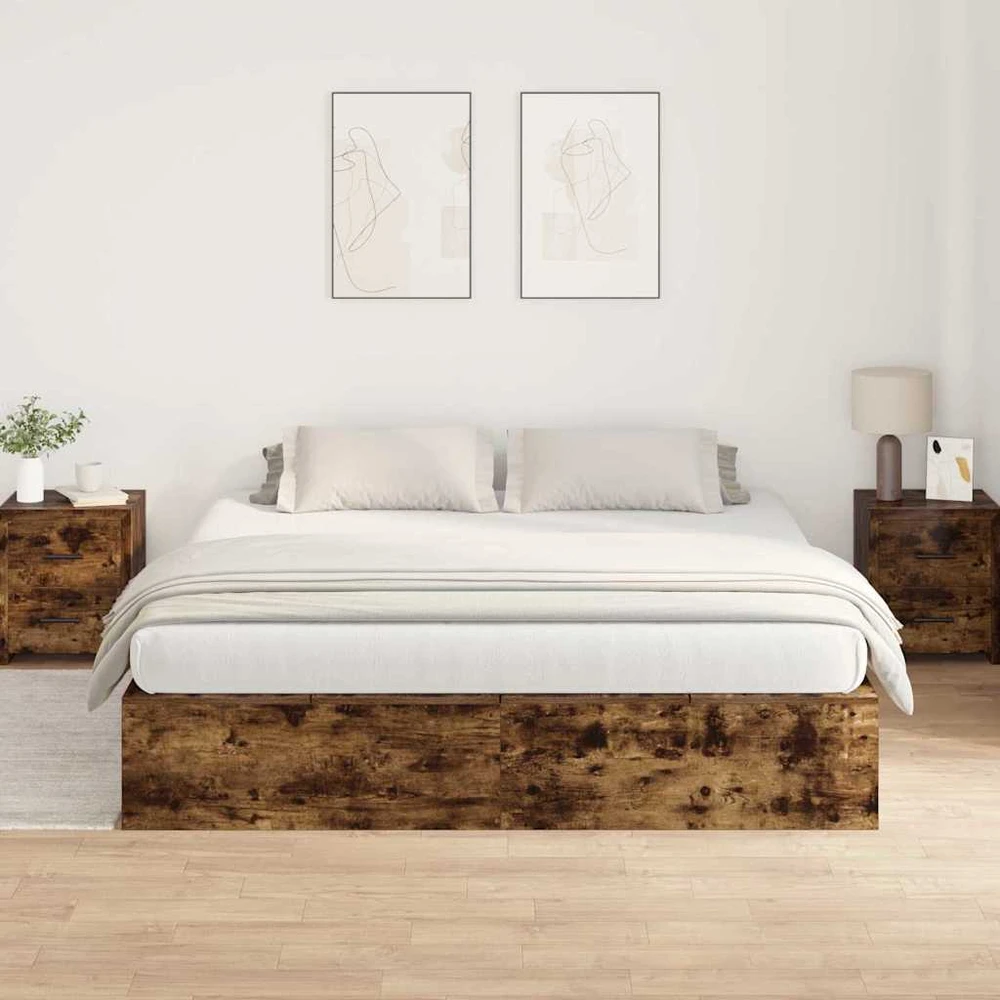 Lova su daiktų laikymo vieta Rūkyta ąžuolas 200 x 200 cm
