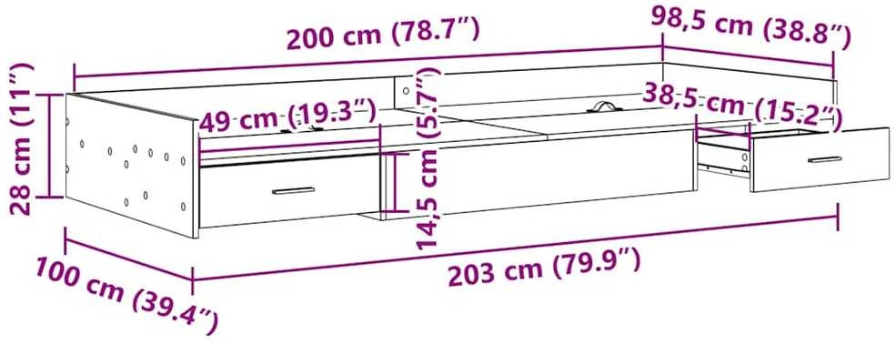 Lova Lovos rėmas Betono pilka 100 x 200 cm Apdirbta mediena