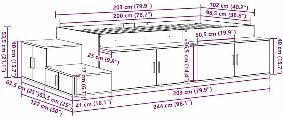 Lova su daiktų laikymo vieta Betono pilka 80 cm