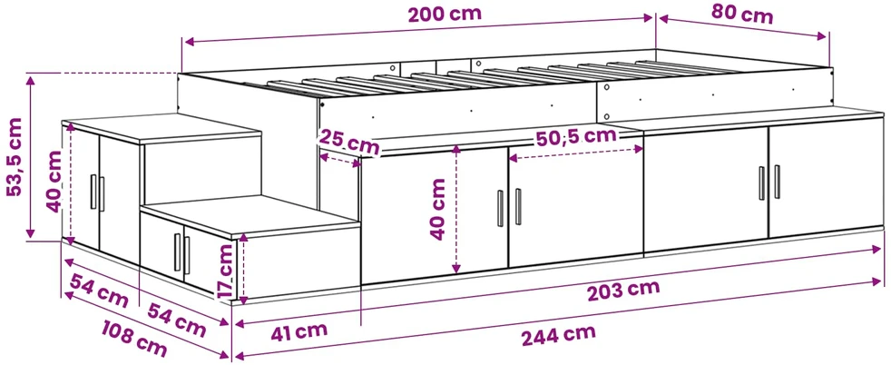 Lova su daiktų laikymo vieta Sonoma ąžuolas 80 cm