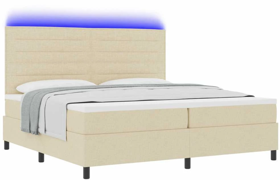 Kiemas lova su čiužiniu su LED Kreminė 200 x 200 cm audinys