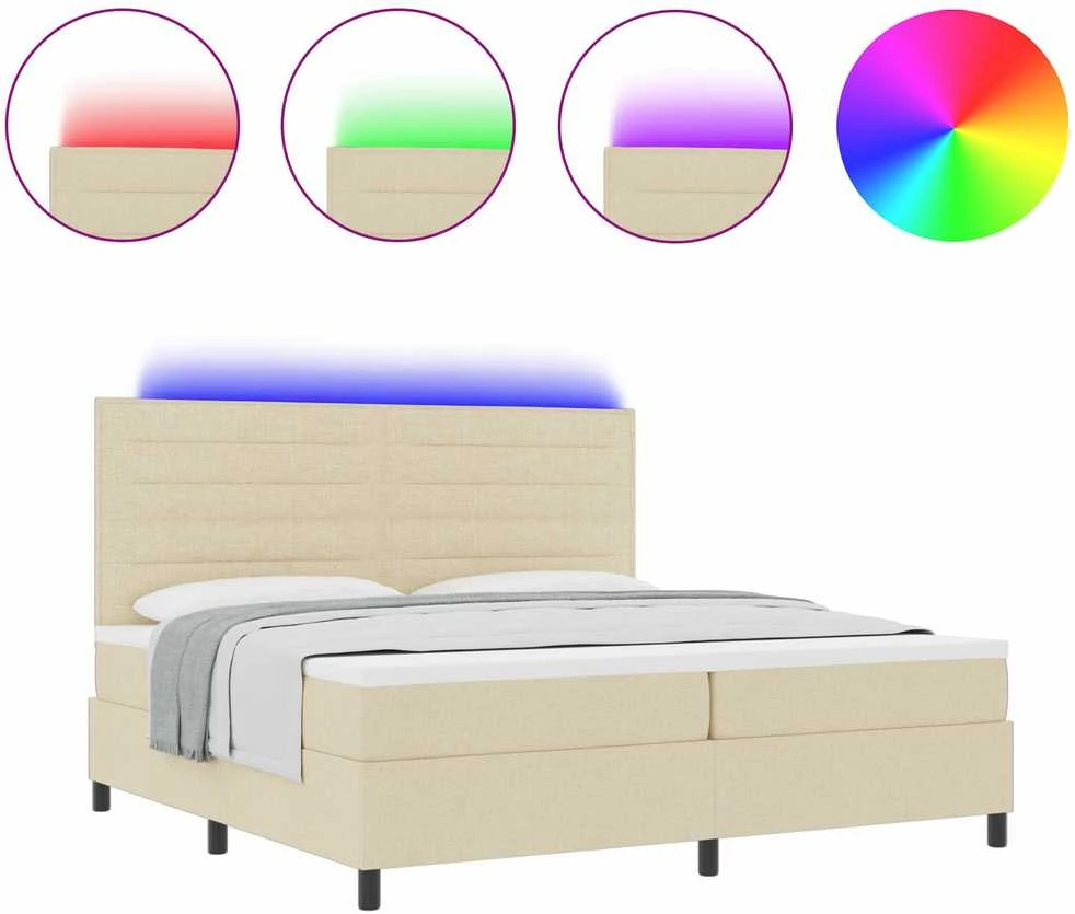 Kiemas lova su čiužiniu su LED Kreminė 200 x 200 cm audinys