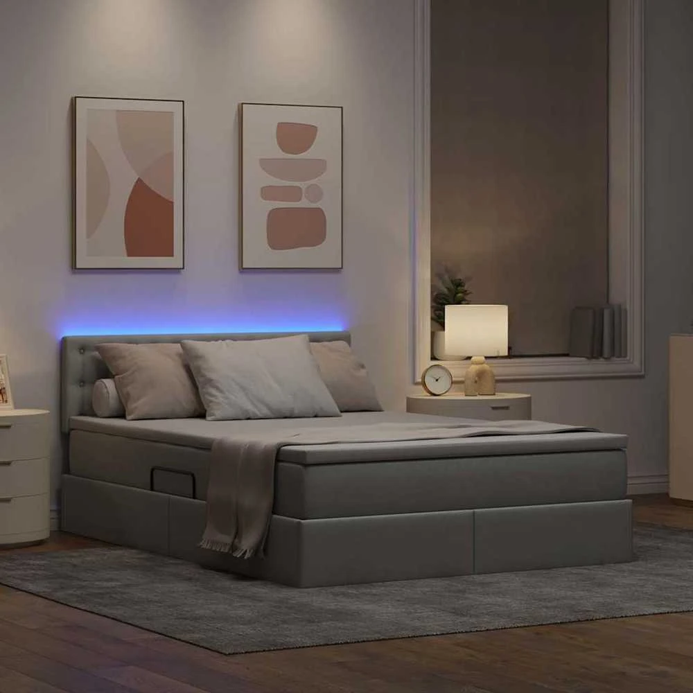 LED saugojimo lova su čiužiniu Šviesiai pilka 140 x 200 cm
