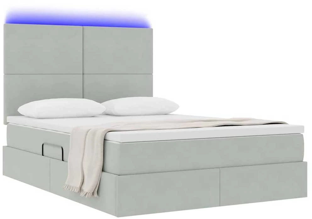 LED saugojimo lova su čiužiniu Šviesiai pilka 140 x 190 cm