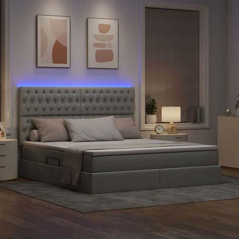 LED saugojimo lova su čiužiniu Šviesiai pilka 160 x 200 cm