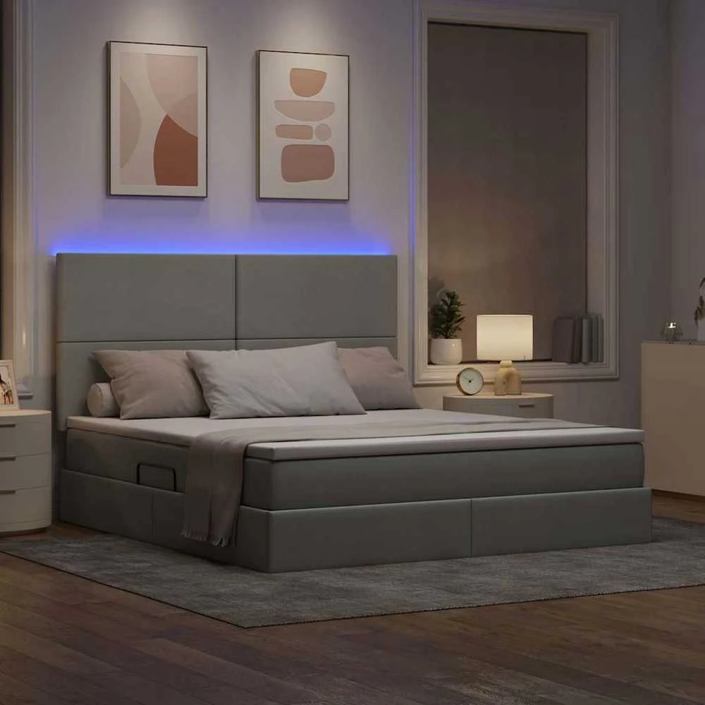 LED saugojimo lova su čiužiniu Šviesiai pilka 180 x 200 cm